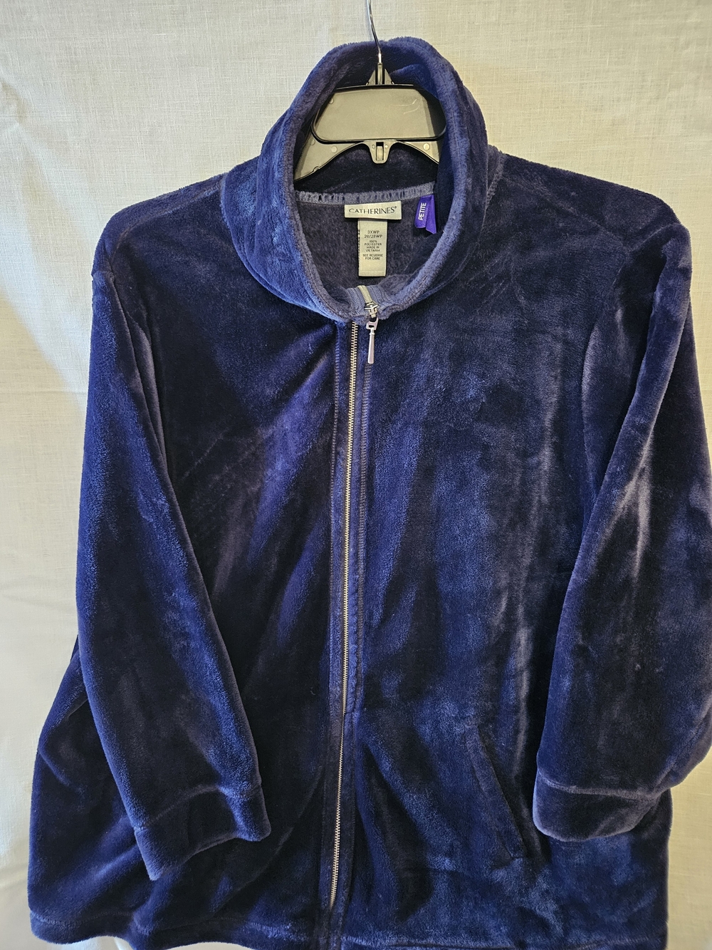 Catherines Women's Plush Full-Zip Velour Jacket in Deep Blue
